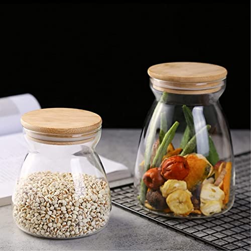 Image of MARTVIA Glass Food Storage Jars with Bamboo Lids 950ml Set of 4, Wide Mouth Lid Jar for Home Kitchen,Flour, Sugar, Coffee, Pasta, Oats, Grains, Cookies, Snacks (Barell 950 ML Jar, SET OF 4)