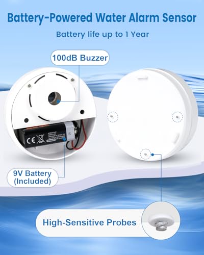 ComfyTune 3 Pack Water Leak Detectors for Home, 100dB Waterproof Water Sensor Alarm Leak Detector for Basements, Bathrooms, Laundries, Sinks, and Windows(Battery Included)