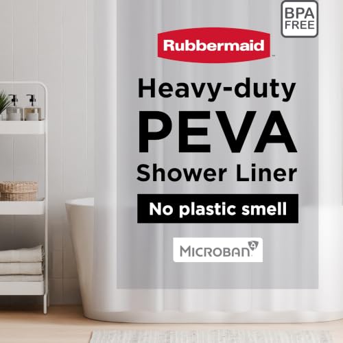 Image of Rubbermaid Frosty Shower Curtain Liner, Waterproof Heavyweight 8g PEVA Shower Liner for Bathroom, with Weighted Magnets and Rustproof Charcoal Gray Grommets, 70x72, Standard Size, Frosty