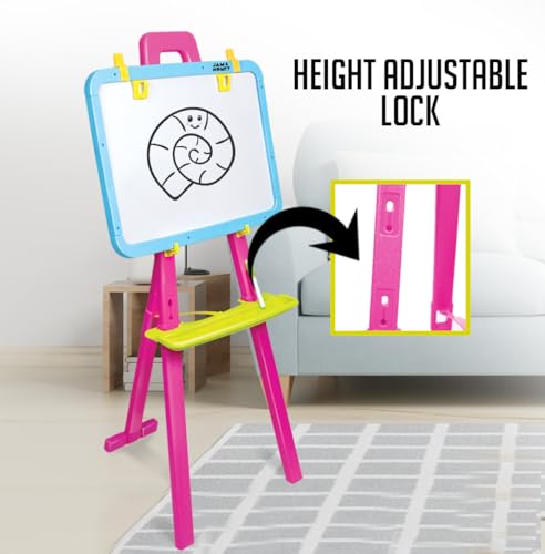 Image of Amazon Brand - Jam & Honey Easel Board I 5 in 1 Easel I Black and White Board with Chalk, Marker and Duster I with Stand|Education Toy for 3+ Year Kids (Magenta & Sky Blue)