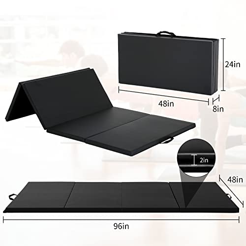 Blkmty Gymnastics Mats 4'X8'X2'' Folding Exercise Mat Gym Yoga Mat Aerobics Fitness Mat Kids' Gymnastics Tumbling Mat With Carrying Handles For Home Gym Exercise&Play Gym Floor Mats, Black #TOP6