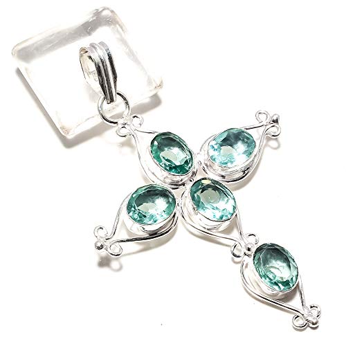 Pendentif aigue-marine en argent plaqué anti-ternissement SF-2158