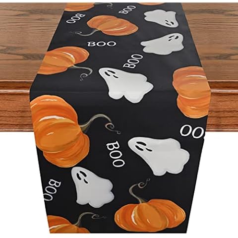 Schwarz Halloween Tischläufer, Vintage Malerei Kürbis Geist Boo Tischdeko Cover