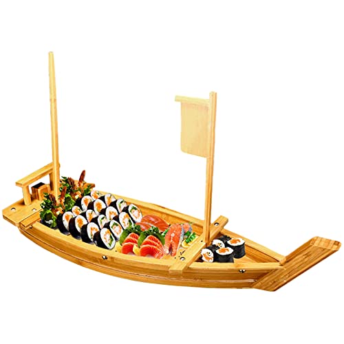 ZYGPH Gran barco de sushi japonés, bandeja de madera con forma de barco para servir sashimi, ideal para el hogar, restaurante, bar, mariscos y fiestas, 60 cm/24 pulgadas