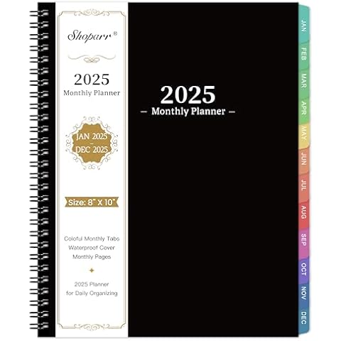 2025 Monthly Planner/Calendar - JAN-DEC 2025 Monthly Planner, Planner with Colorful Tabs, 2025 Planner for Daily Organizing - Waterproof Cover (8" x10", Monthly Pages & Notes, Black) Cover