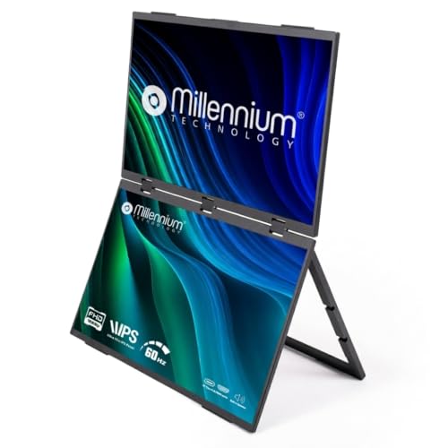 18.5" Tri-Screen Portable Foldable Dual Monitor with Single Wire ...