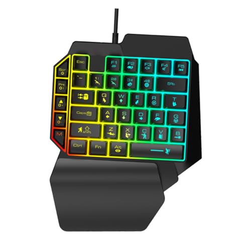 DIYEAH Teclado Mecánico para Juegos Sola Mano para Zurdos, Compacto y Retroiluminado RGB, Portátil para Pc y Portátil, Color Negro, 1 Unidad