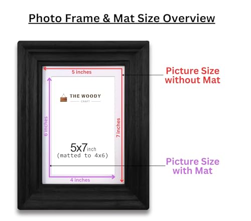 Image of 4 x 6 inch Wooden Photo Frame with Mat, Black Photo Frame 4 x 6 inch with Mat or 5 x 7 inch without Mat for Wall Decoration, Gallery Walls, Best Wooden Photo Frames for Posters and Photos