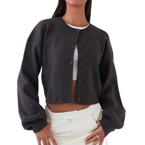 Image of Women Y2k Crop Cardigan Sweater Long Sleeve Button Down Cardigan Vintage Open Front Sweater Cute Knit Pullover Tops