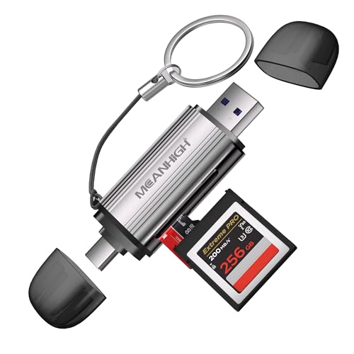 MEANHIGH SD Card Reader, USB-C and USB 3.0 Micro SD Card Adapter, Dual Connector Memory Card Reader for SDXC, SDHC, SD, MMC, RS-MMC, Micro SDXC, Micro SD, Micro SDHC Card
