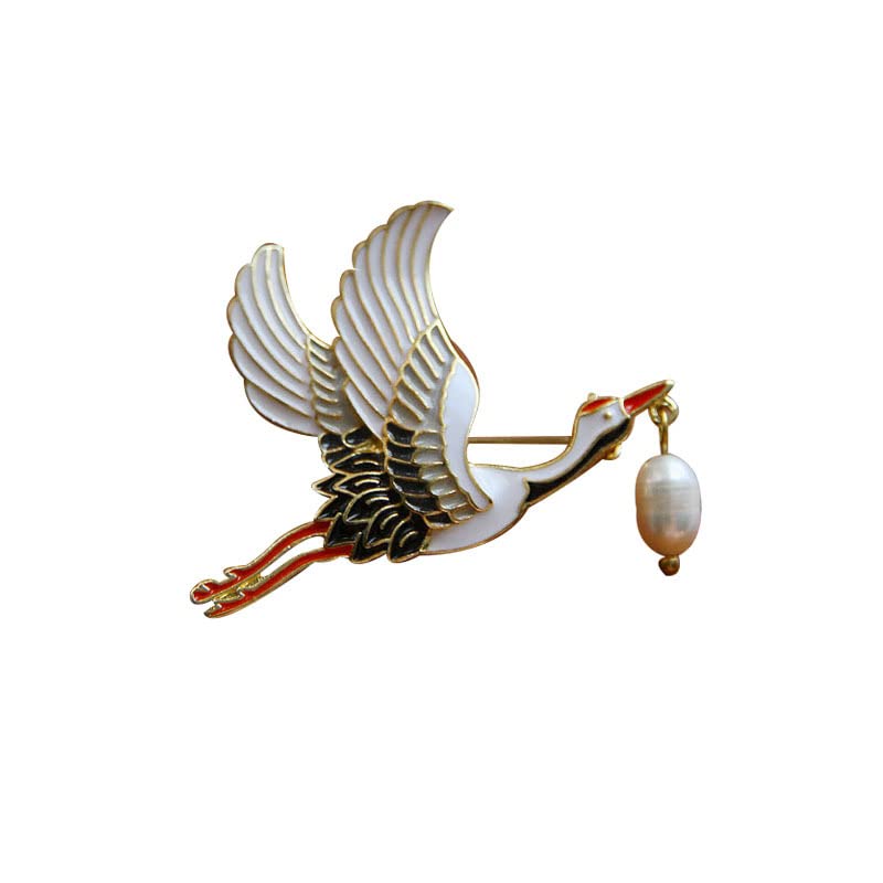 Broche oiseau pour femme : le cadeau idéal avec grue et perle