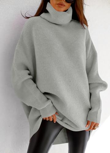 Image of Womens Turtleneck Oversized Sweater Batwing Chunky Pullover Sweater Casual Fall Loose Knit Jumper Top