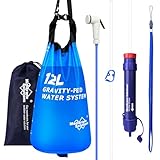 Membrane Solutions Gravity Water Filter Max 12L with Detachable Shower, NSF/ANSI 42&372&401 Certified, 0.1μm Water Purifier Camping with Adjustable Tree Strap Storage, Survival Gear for Emergency Kits