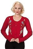 lange Ärmel Banned Dancing Days by Damen Rockabilly Strickjacke - New Romantics Cardigan Rot  Schwarz (S, Rot)