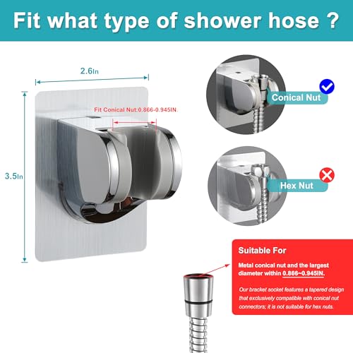 Image of GwernKB Shower Head Holder Strong Adhesive No Drilling Wall Mount Adjustable Handheld Showerhead Bracket for RV Kids Bathroom Shower,Fix Firmly and Use Conveniently (Silver, 1)