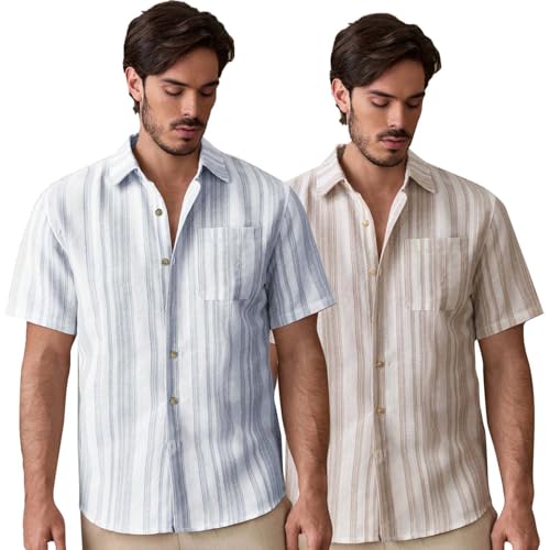 Image of Lymio Men Shirt || Striped Shirt for Man || Half Sleeve || Summer Style (Packs Also Available) (Lilen-Strip)