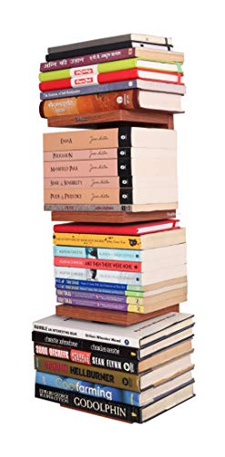 Image of Madhuran Engineered Wood Wall Mounted Books Shelf Set of 2 (Matte,Teak) Invisible Library Organizer Decoration Standing Corner Office Study Bedroom Self