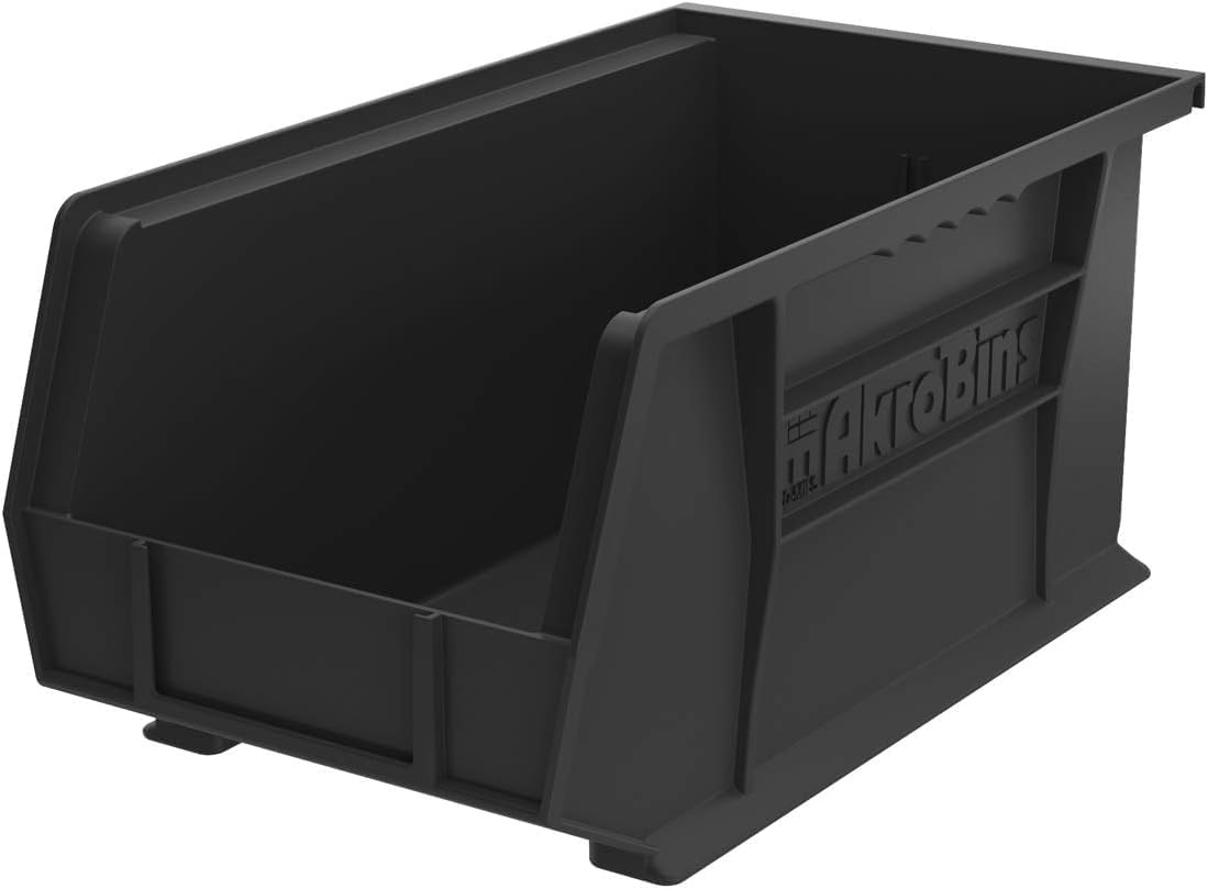 Akro-Mils AkroBins 30240 Plastic Hanging Stackable Storage Organizer Bin, 15-Inch x 8-Inch x 7-Inch, Black, 12-Pack Black Containers