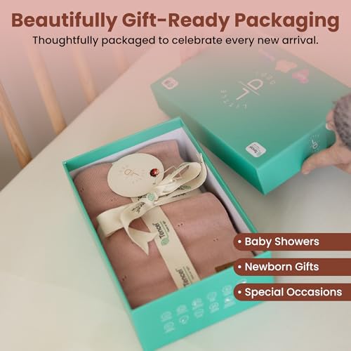 Image of Pointelle Double Layer 100% Tencel Baby Blanket - Breathable Temperature Regulating - Oeko-TEX Certified - 30x40 inch - Gift Box with Ribbon (Rose)