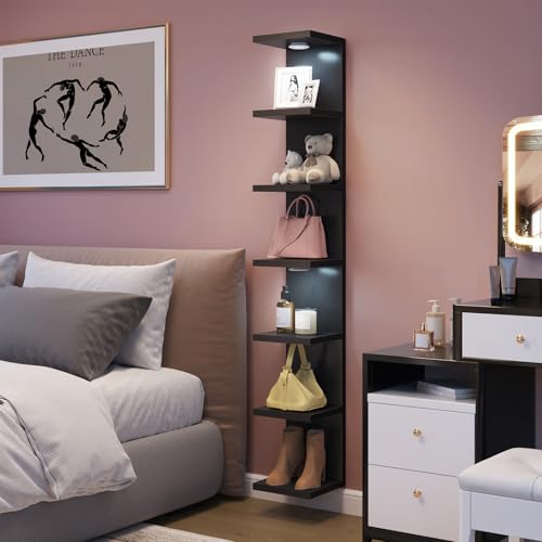 Fixwal Black Shelves 7 Tier Wall Mounted Shelf Unit Floating Shelves with LED Lights Lack Wall Shelf for Home Decor Organizer Display by Fixwal - Used condition - Image 4
