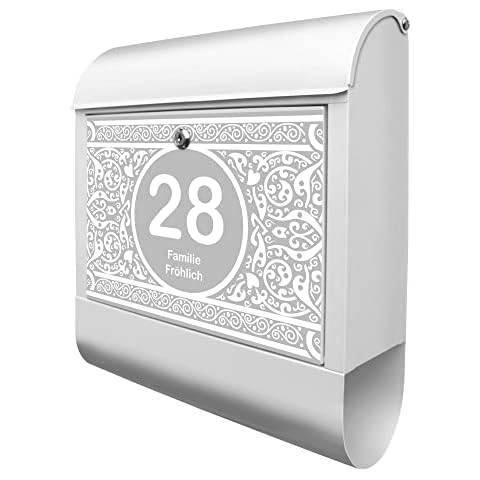 banjado® Briefkasten mit Hausnummer in weiß - Design Briefkasten Stahl Cover