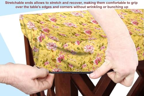 Image of The Furnishing Tree Elastic Cotton Square Center Table Cover 26x26 in Inches Floral Pink Rose on Yellow Base