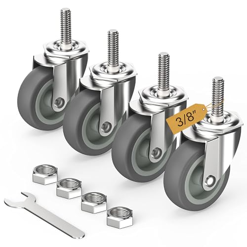 holkie caster wheels 3 inch with no brake stem casters 3834 -16 x 1-1234 stem diameter 3834 stem length 1-1234 threaded swivel casters set of 4 heavy duty castors grey