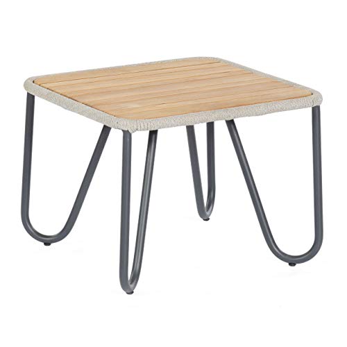 Sonnenpartner Loungetisch Charité 60x60 cm Alu/Teakholz/Polyrope Silbergrau