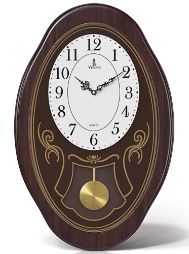 Musical Wall Clock With Pendulum - Oval Pendulum Wall Clock With Melodies & Westminster Chimes - Chiming Clock Battery Operated, Wood Pendulum Clock For Living Room, Office, Home Decor & Gift #TOP14