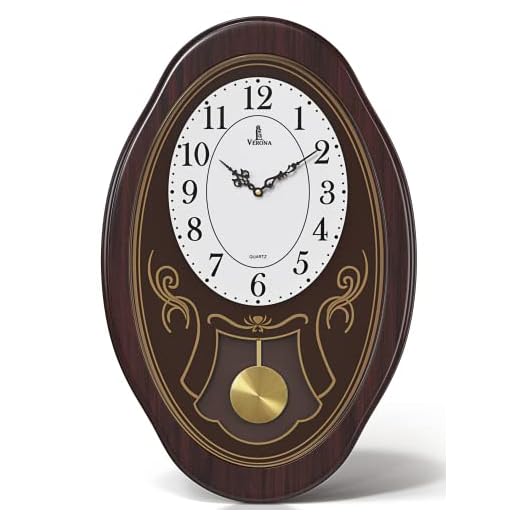Musical Wall Clock with Pendulum - Oval Pendulum Wall Clock with Melodies & Westminster Chimes - Chiming Clock Battery Operated, Wood Pendulum Clock for Living Room, Office, Home Decor & Gift