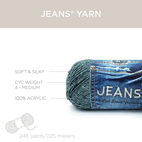 Image of Lion Brand Jeans Yarn - Soft Yarn for Knitting and Crocheting, 3-Pack