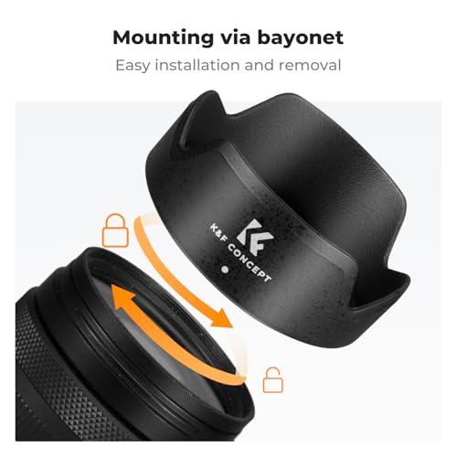 Image of K&F CONCEPT Lens Hood Replacement of EW-60F Hood Compatible with Canon RF-S 18-150mm F3.5-6.3 is STM, EF-M 18-150mm F3.5-6.3 is STM Reversible Snap on Camera Lens Shade Fits 55mm Filters and Lens Cap