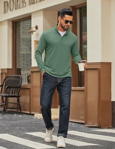 Image of COOFANDY Men Quarter Zip Pullover Sweatshirts Long Sleeve Mock Neck Sweater | 1 /4 Closure, Half-Opening, Quilted Texture, Fleece, Stand-up Collar, Business Casual, Golfing, Thermal, Ribbed Cuffs