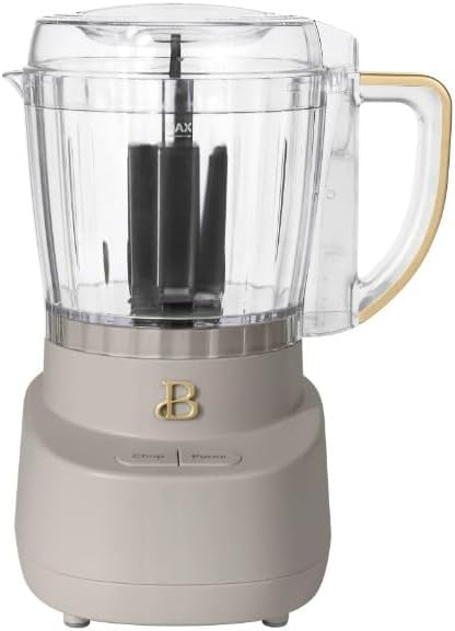 Beautiful 3~Cup Food Chopper, Electric Mini Processor with Glass Bowl, BPA-Free, Stainless Steel Blade, Dishwasher Safe, Compact Touch Control Kitchen Appliance, Powerful 250-watt ~ (Porcini Taupe).