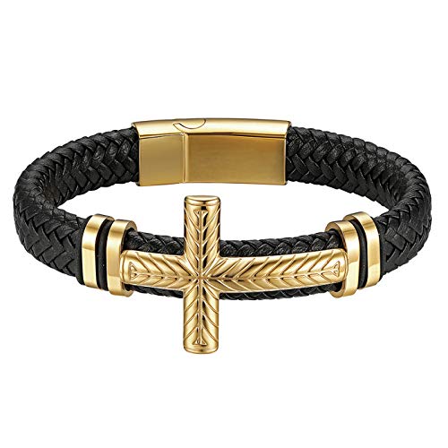 Bracelet homme cuir tressé et croix acier pour un style quotidien élégant et moderne