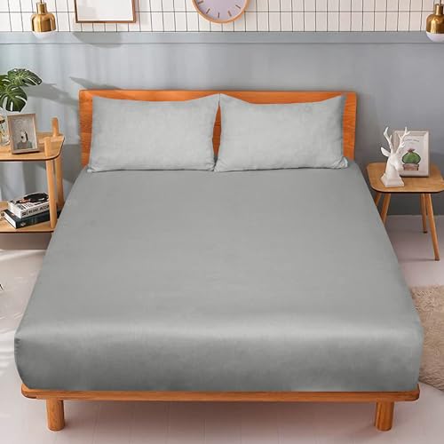 Image of ROYALE LINENS 300 Thread Count 100% Long Staple Combed Cotton Fitted Sheet Twin XL - Super Soft Deep Pocket Bottom Sheet - Fitted Sheets Only - Elastic Sheets (Twin XL, Silver)