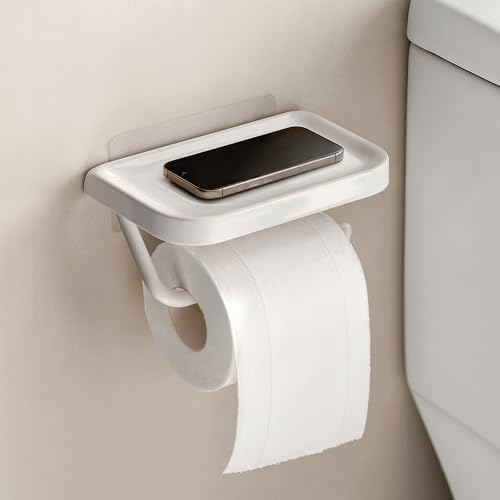 PAVSTINE Toilettenpapierhalter Ohne Bohren Kompatibel mit Allen Toilettenpapierrollen Klopapierhalter mit Ablage ABS Multifunktional für Badezimmer wc Papier Halterung Weiß