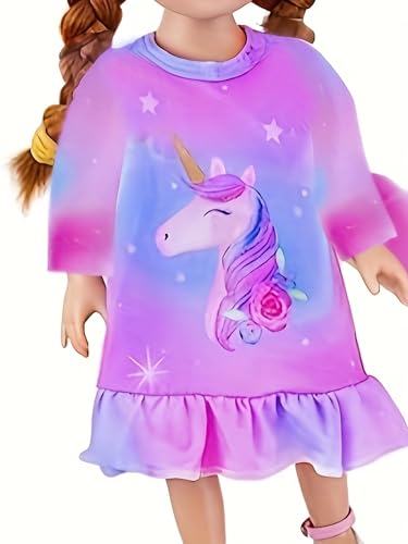 Bow Dream Toddler Girls Cartoon Dress and Matching American Girl Doll Clothes for Girls Long Sleeve4