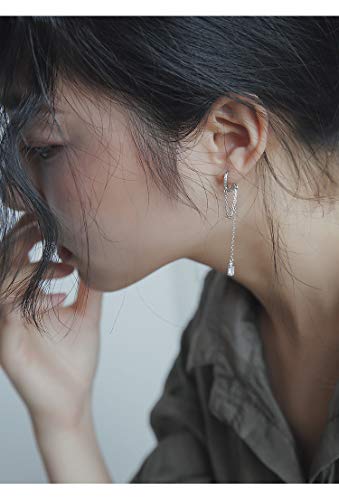 Cz Small Hoop Cuff Earrings With Long Chain Dangle S925 Sterling Silver For Women Girls Cartilage Sensitive Ears Fashion Elegant Cubic Zirconia Threader Tassel Dangling Hypoallergenic Gifts #TOP1