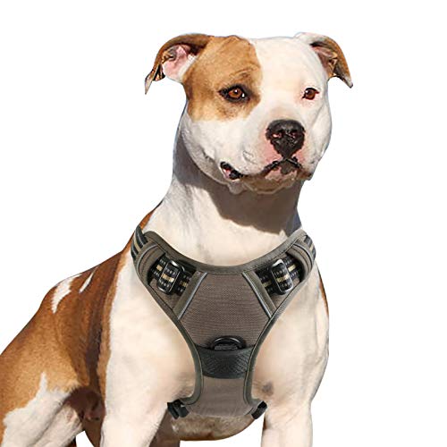 Eagloo Hondentuigje voor grote honden, antitrek, middelgroot borstharnas, geen pull, veiligheidstuigje, auto, hondenharnas, labrador puppyharnas, zacht gevoerd, bruin, XL