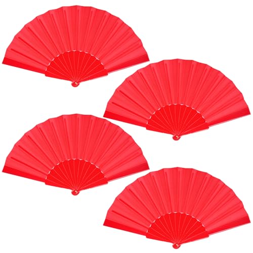 baotongle 4 Stück Handfächer Faltventilator Chinesischer handfächer Fan Orientalischer Tuch Stoff Fan für Tanz, Party,Diy, Haus Wand Dekoration (Rot)
