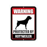 Honey Dew Gifts Rottweiler Sign Warning Protected by Rottweiler 9 x 12 Inch Beware of Dog Warning Metal Aluminum Tin Sign - Beware of Dog Signs for Fence