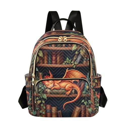 Image of ALAZA Dragon Bookshelf Book Women Backpack Purse Ladies Fashion Shoulder Bag Daypack Travel Bag 7.5L