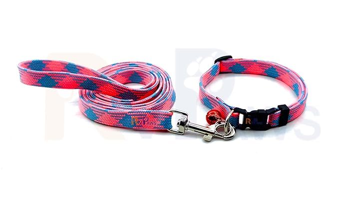 Pups&Pets Puppy Soft Nylon Collar and Leash | 10mm Printed Collar Set with Sound Bell | Suitable for Small Dogs, Puppies & Cats (Pink) (B0CZS559DR) Amazon Price History, Amazon Price Tracker
