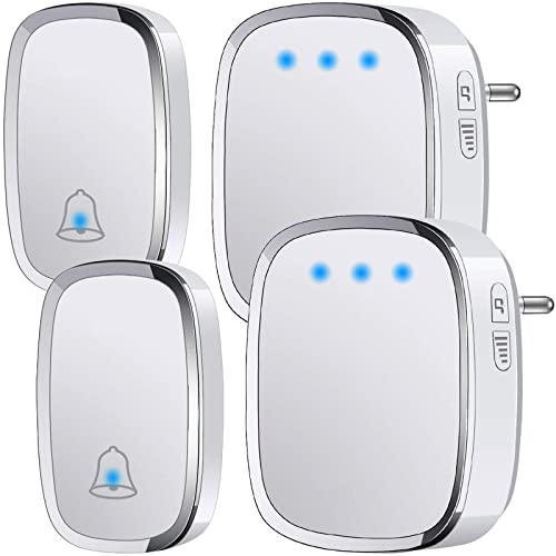 YYQ Sonnette sans Fil Extérieur Étanche IP44, Sonnette de Porte 300 Mètres, Kit de Carillon avec LED Flash, 2 Émetteurs et 2 Récepteurs, 5 Niveaux de Volume, 36...