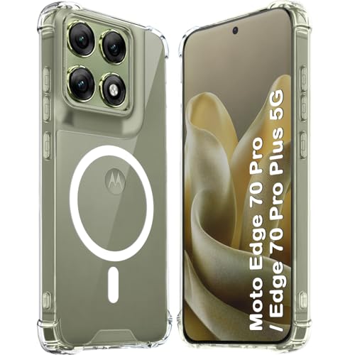 Image of TheGiftKart Shockproof Crystal Clear Back Cover Case for Motorola Moto Edge 70 Pro /Edge 70 Pro Plus 5G | 360 Degree Protection | Hard Clear Cover Case (PC & TPU, MagSafe Compatible, Transparent)
