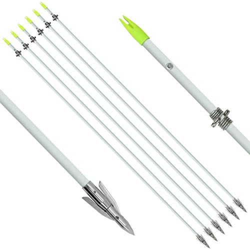 OBTOUTDOOR 6 PCS/12PCS 36 Inch Bowfishing Arrows 8mm Fishing Arrow Fiberglass Arrow with Broadhead for Slingshot Archery Hunting Fishing (6 PCS)