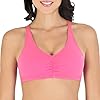 Fruit of the Loom womens Adjustable Shirred Front Racerback Sports Bra, Neon Pink Heather/White/Grey - 3-pack, 38 US