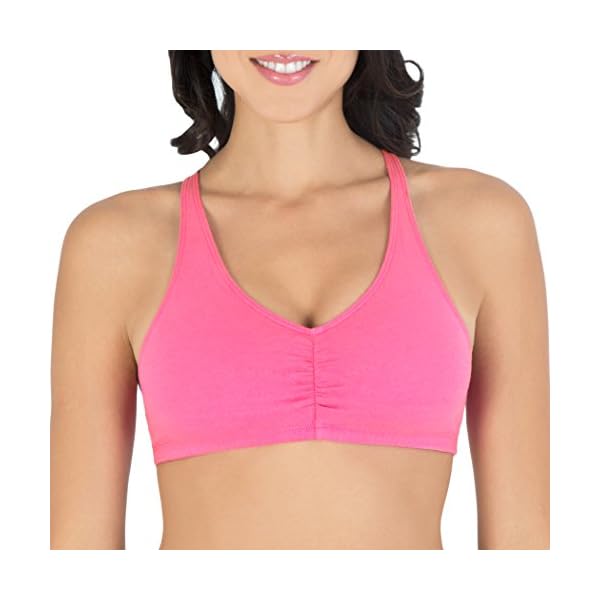 Fruit of the Loom womens Adjustable Shirred Front Racerback Sports Bra, Neon Pink Heather/White/Grey - 3-pack, 38 US