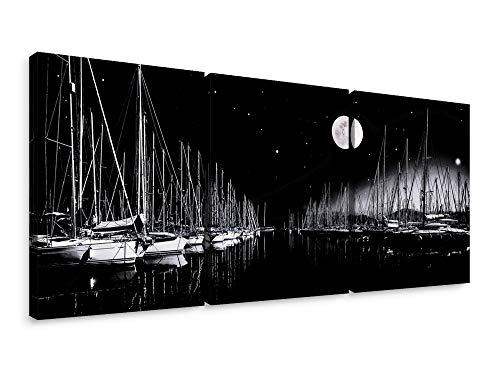 Niwo ART-Harbor Triptych C, Moonlight Canvas Wall Art Home Decor,Stretched